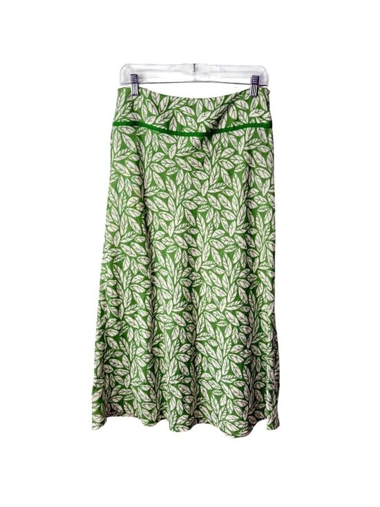 Boden Dresses & Skirts - Boden Womens 10L Linen Skirt Green White Leaf Print A-Line Midi Summer